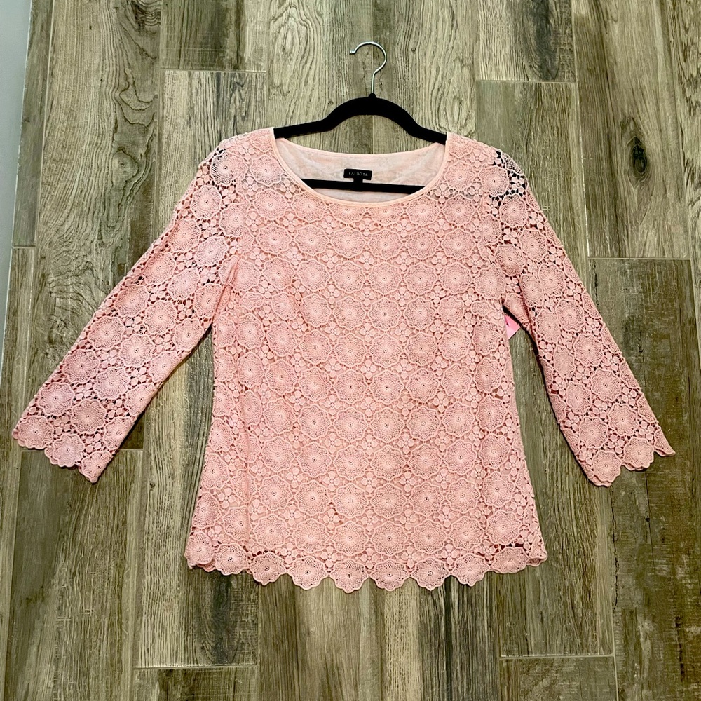 EUC Talbots Pink Crochet Long Sleeve top - size 6